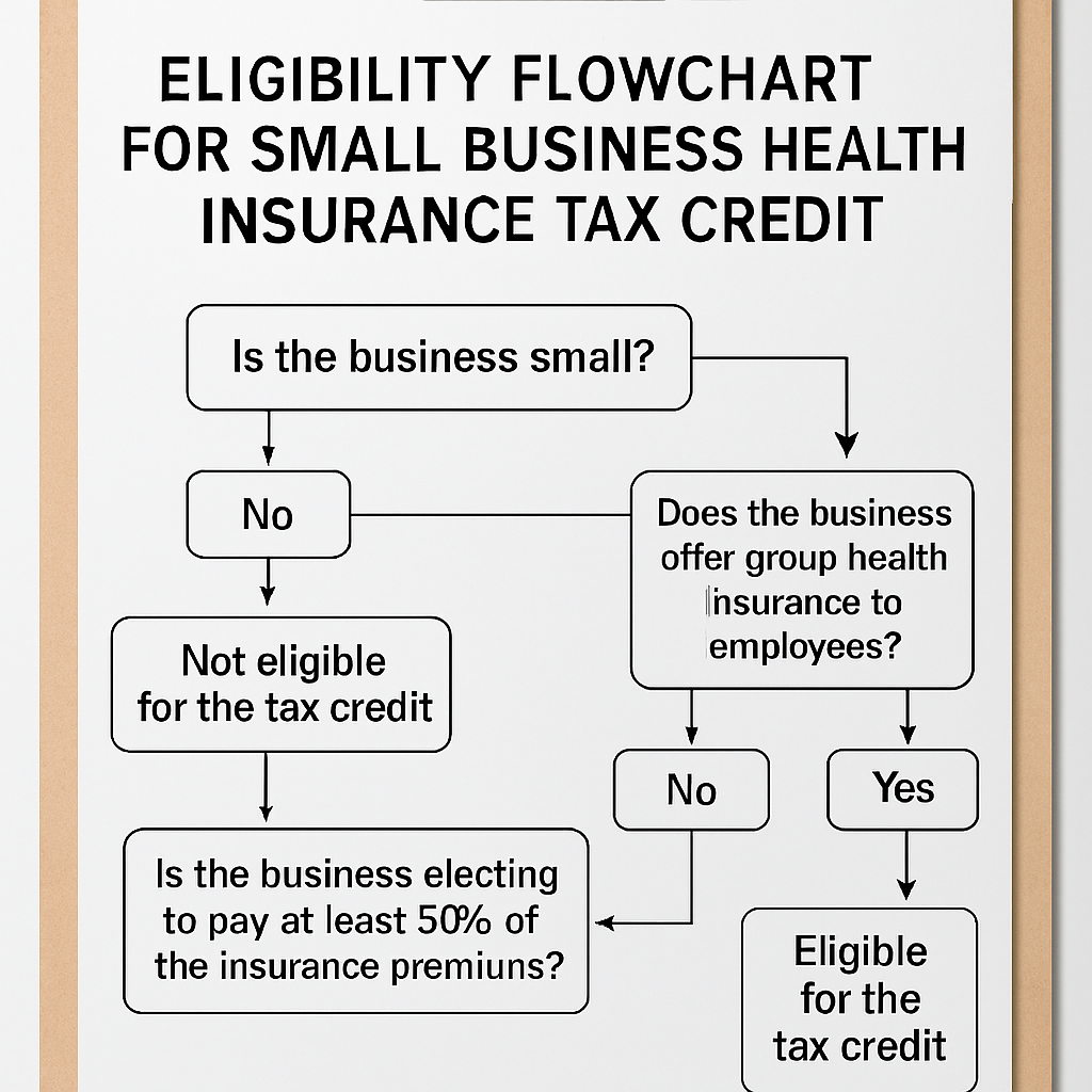 A simple flowchart showing steps to determine eligibility for the small business health insurance tax credit. Alt: eligibility flowchart for small business health insurance tax credit