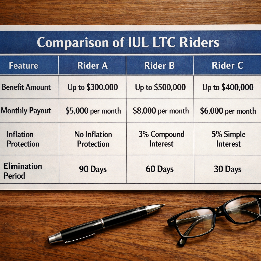 comparison of IUL LTC riders