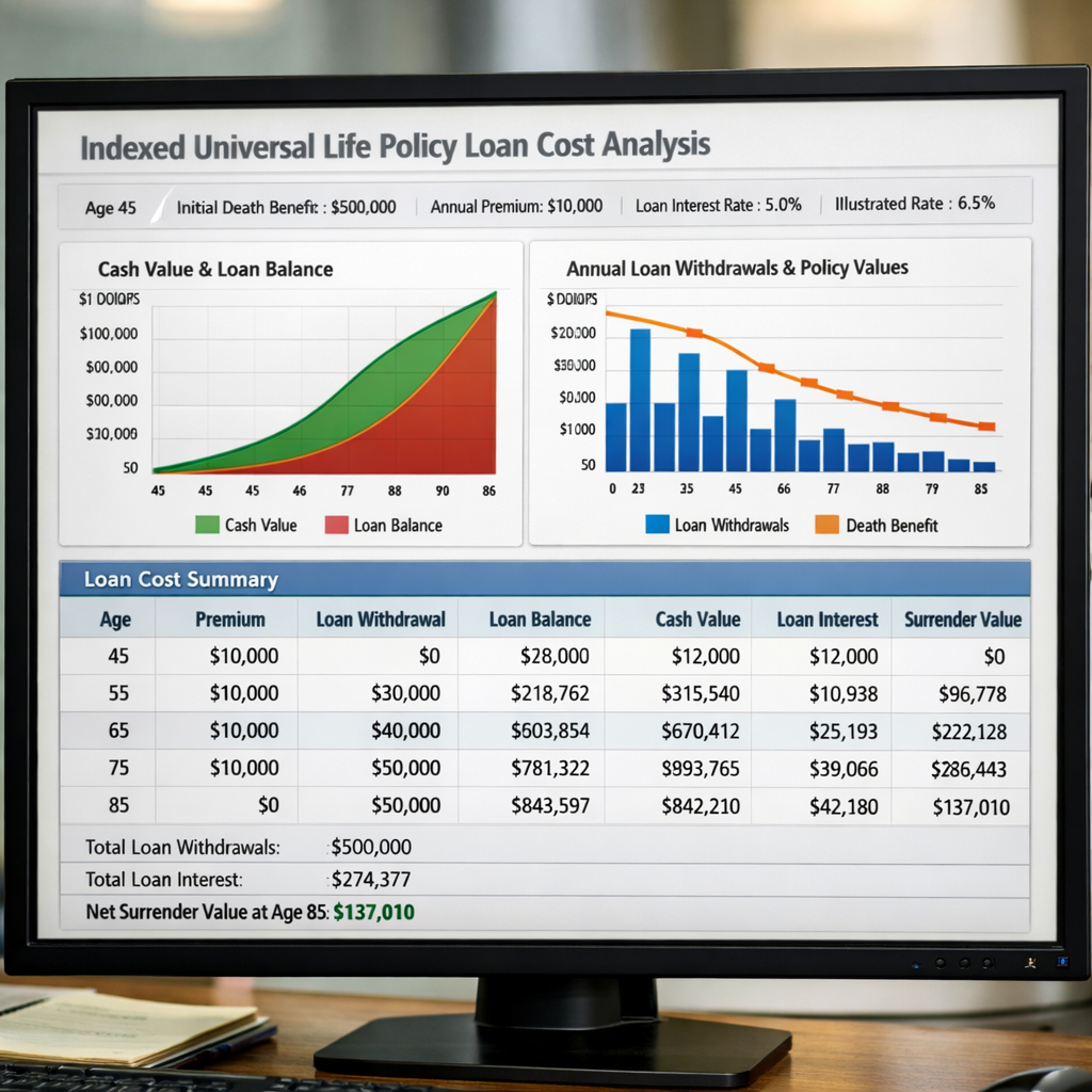 indexed universal life policy loan calculator cost analysis view