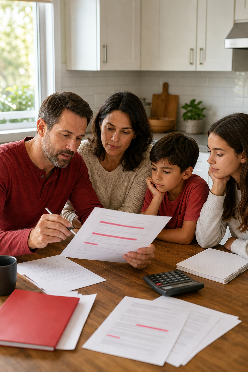 "Family reviewing IUL living benefit riders"