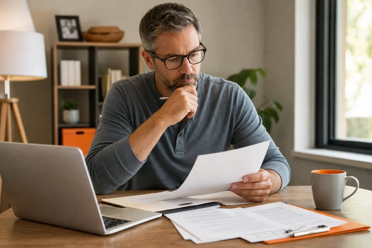 Homeowner checking eligibility for no-exam mortgage protection insurance