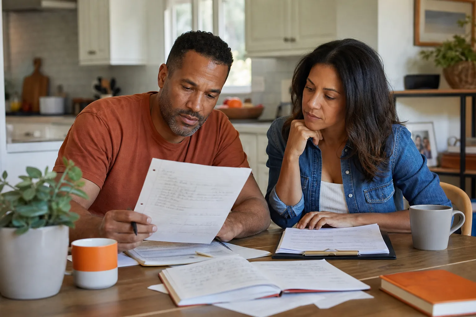 Parent mapping life insurance needs for a blended family at home in the United States.