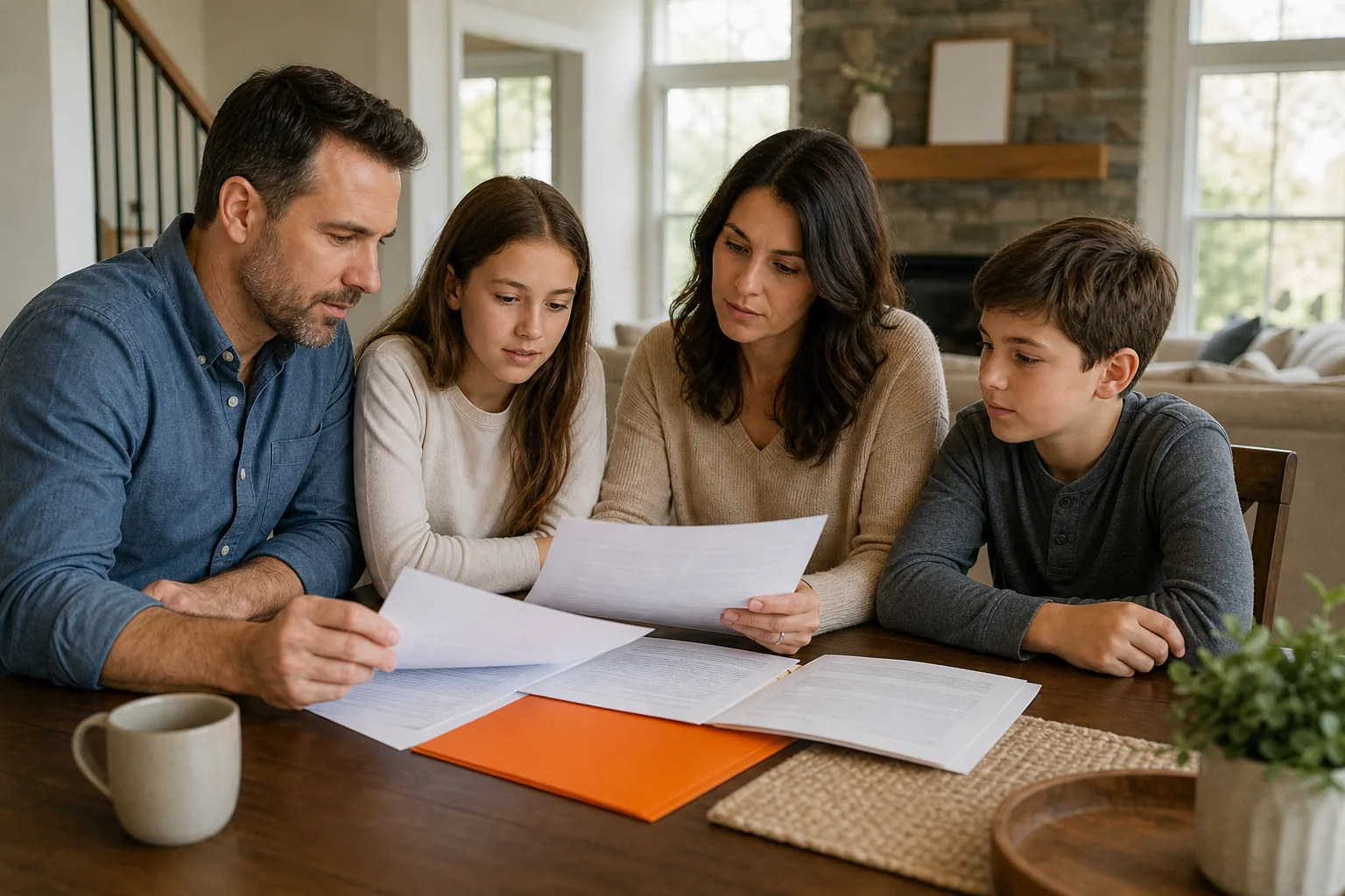Family reviewing IUL death benefit and estate planning documents in the United States.