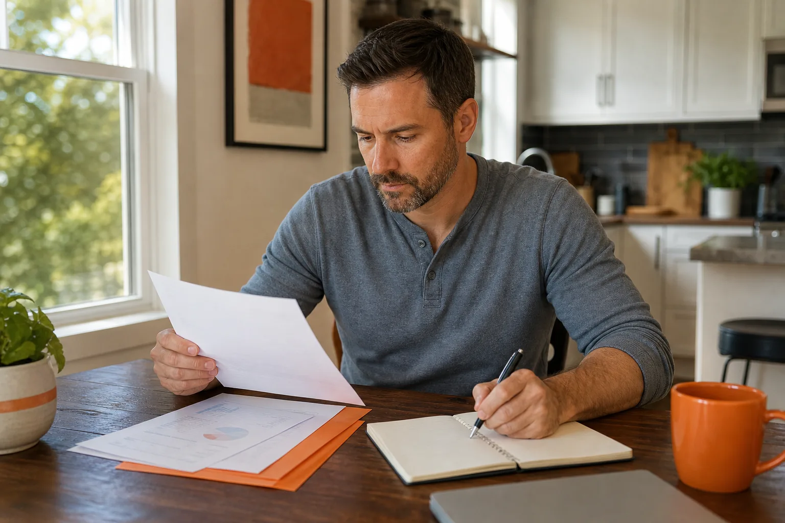 Homeowner reviewing an IUL policy and financial goals before surrender.